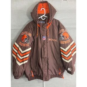 Vintage Cleveland Browns Starter Pro Line NFL Puffer Jacket Hooded XL 90s